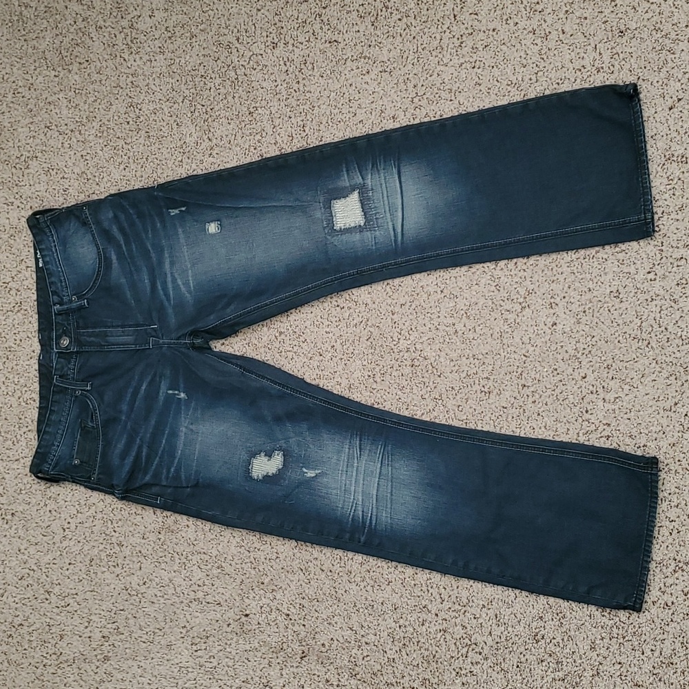 Buffalo David Bitten Driven Straight Distressed Dark Wash Jeans